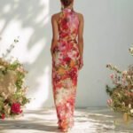Elegant Floral Strapless Sleeveless Fitted Chiffon Dress - Image 2