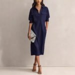 Elegant and Sophisticated Office Casual Fashion Fitted Comfortable Solid Color Mid-Length Dress - Image 4