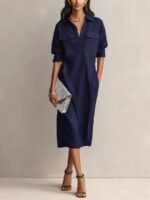 Elegant and Sophisticated Office Casual Fashion Fitted Comfortable Solid Color Mid-Length Dress - Image 7