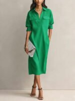 Elegant and Sophisticated Office Casual Fashion Fitted Comfortable Solid Color Mid-Length Dress - Image 9