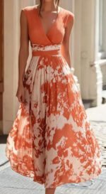 Elegant Long Sleeveless V-Neck Blue and White Porcelain Print Dress Summer Formal Dress - Image 8