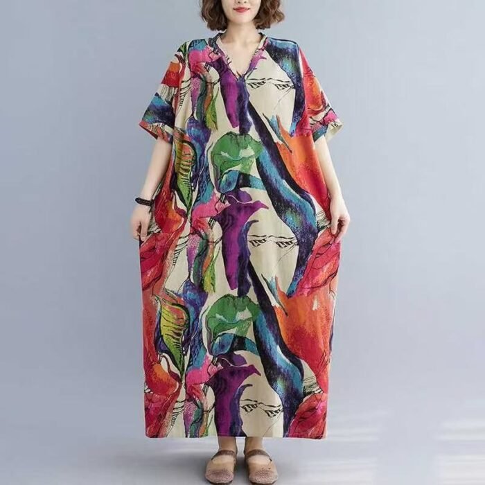 Chic Lightweight V-Neck Short Sleeve Dress for Women  Versatile Summer Style, Casual Beach Dress - Image 4
