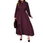 Elegant Long Sleeve Maxi DressFitted Solid Color Pleated Sleeve Dress - Image 5