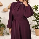 Elegant Long Sleeve Maxi DressFitted Solid Color Pleated Sleeve Dress - Image 4