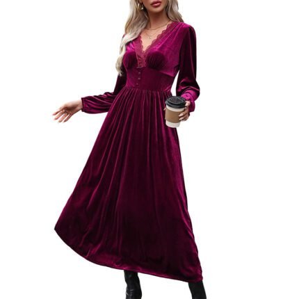 Long Dress with Lace Details Long Sleeve Formal Occasion Dress