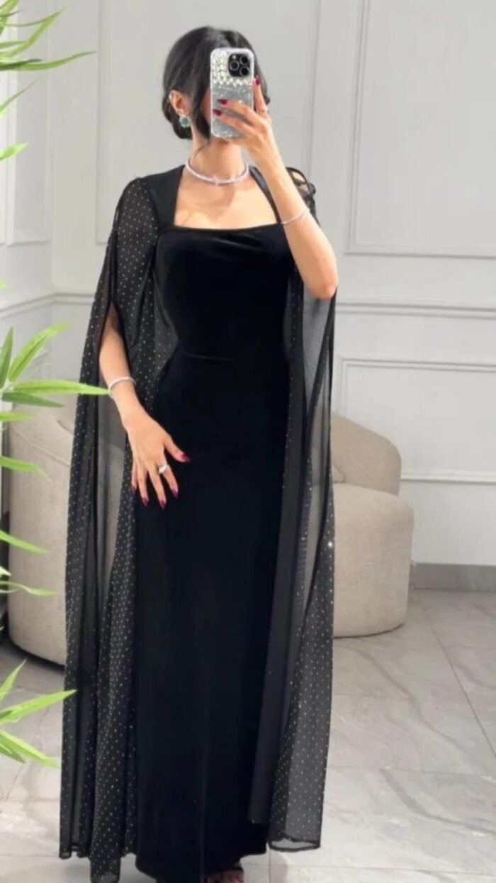 Velvet Backless Sequined Evening Dress - Image 6