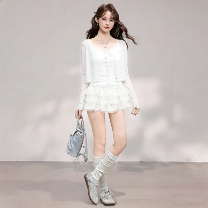 Long Sleeve Cardigan with Strap Dress, Summer Sheer Bolero with Ruffles - Image 4