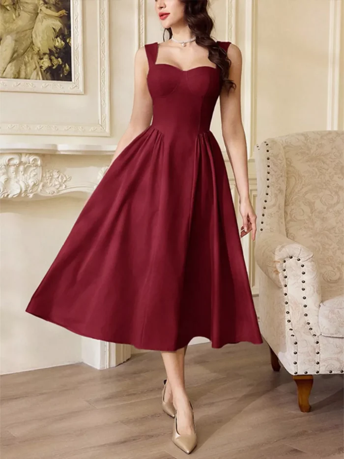 Sweetheart Neckline A-Line Midi Dress - Image 3