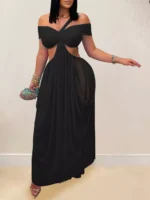 Cutout Off Shoulder Ruched Maxi Dress