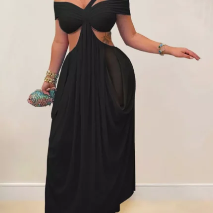 Cutout Off Shoulder Ruched Maxi Dress