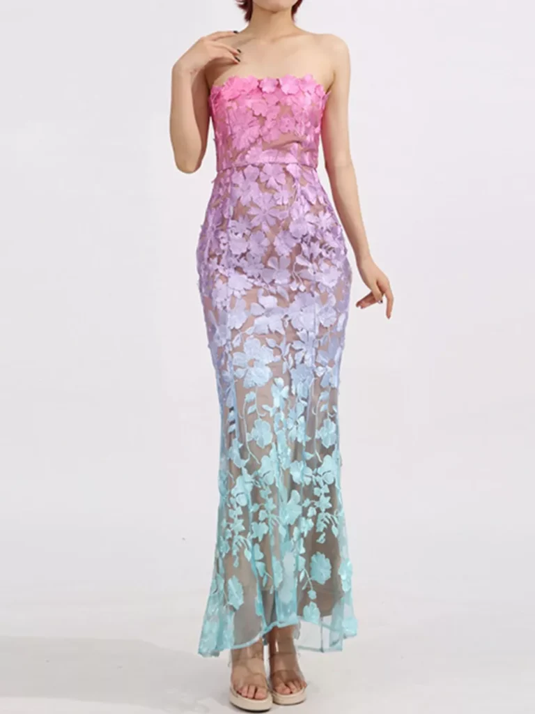 Floral Embroidered Tube Maxi Dress