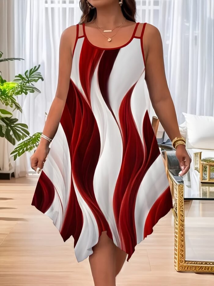 Printed Sleeveless Double Shoulder Strap at Hem A-line Dress for Women Plus Size - Image 6