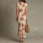 Vintage Printed Fitted Dress Elegant Slim Fit Bodycon Long Dress Evening Gown - Image 4
