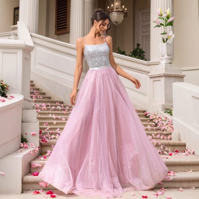 Pink Sequin Wedding Dress Evening Gown Formal Dress - Image 4