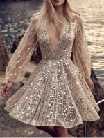 Sequin Deep V-Neck Mini Dress