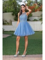Frontier Blossom Tulle Party Dress in dusty blue
