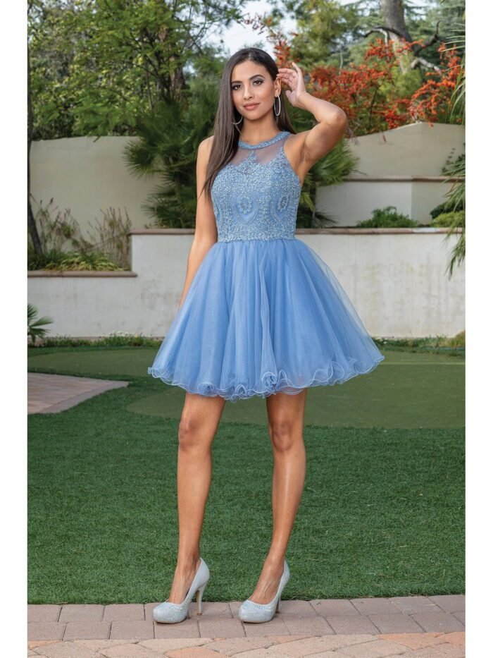 Frontier Blossom Tulle Party Dress in dusty blue