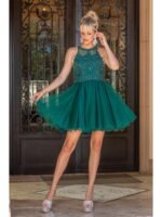 Frontier Blossom Tulle Party Dress in hunter green