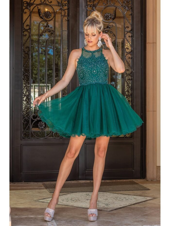Frontier Blossom Tulle Party Dress in hunter green
