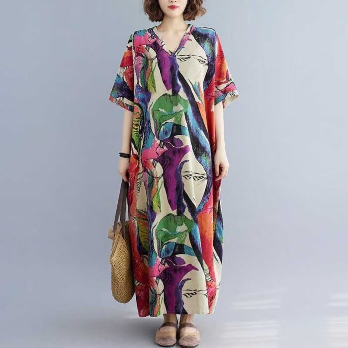 Chic Lightweight V-Neck Short Sleeve Dress for Women  Versatile Summer Style, Casual Beach Dress - Image 3