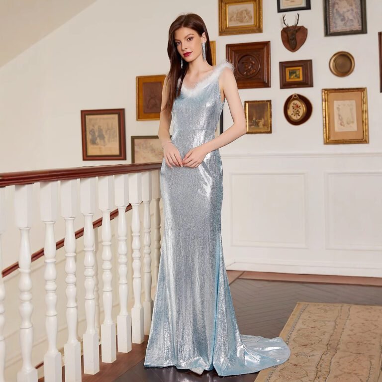 Elegant Light Blue Evening Dress Long Gown Formal Party Dress