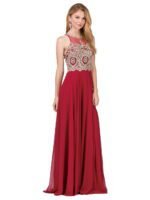 Wildflower Halter Chiffon Gown in burgundy