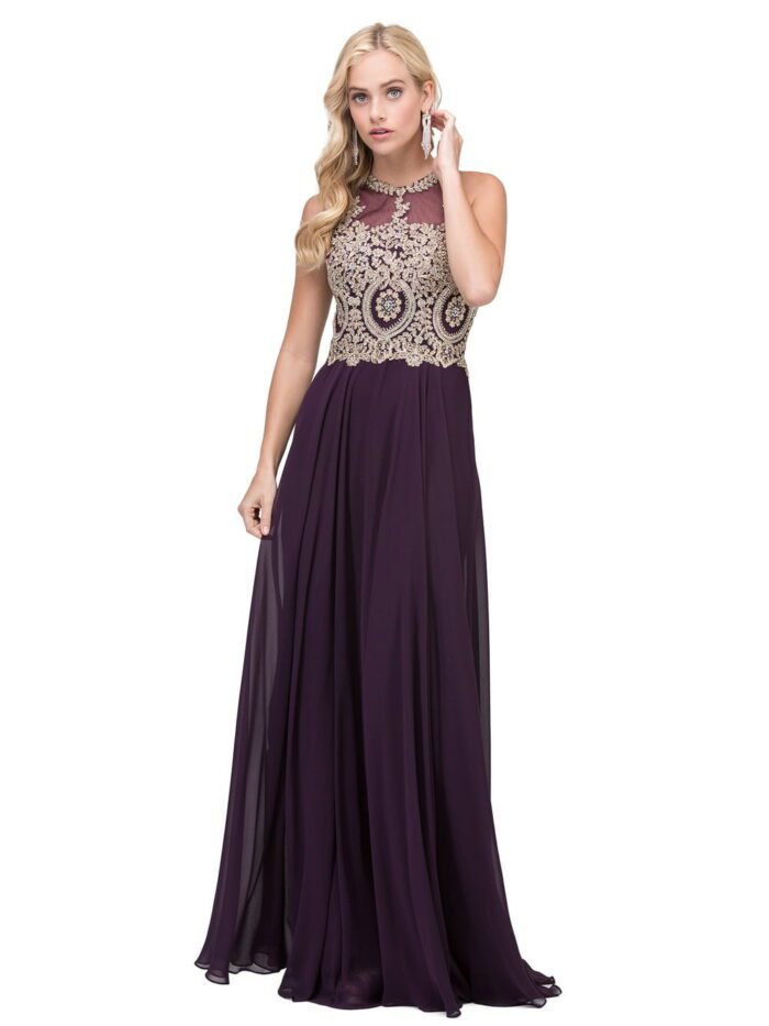 Wildflower Halter Chiffon Gown in plum