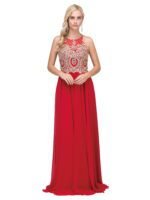 Wildflower Halter Chiffon Gown in red