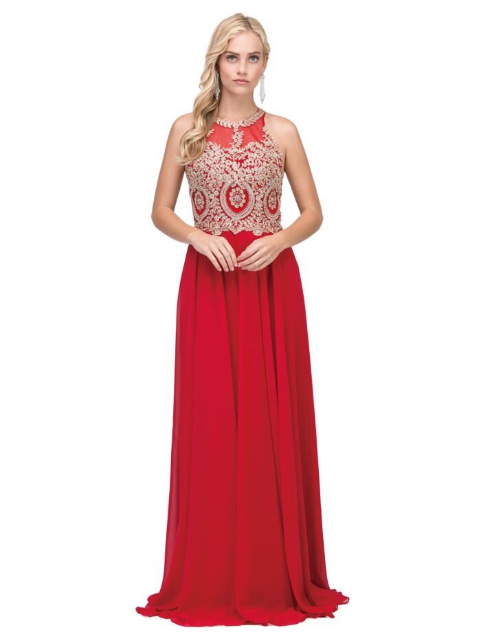 Wildflower Halter Chiffon Gown in red