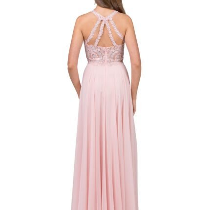 Wildflower Halter Chiffon Gown in blush