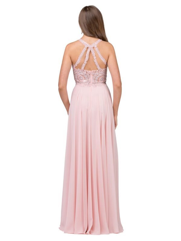 Wildflower Halter Chiffon Gown in blush