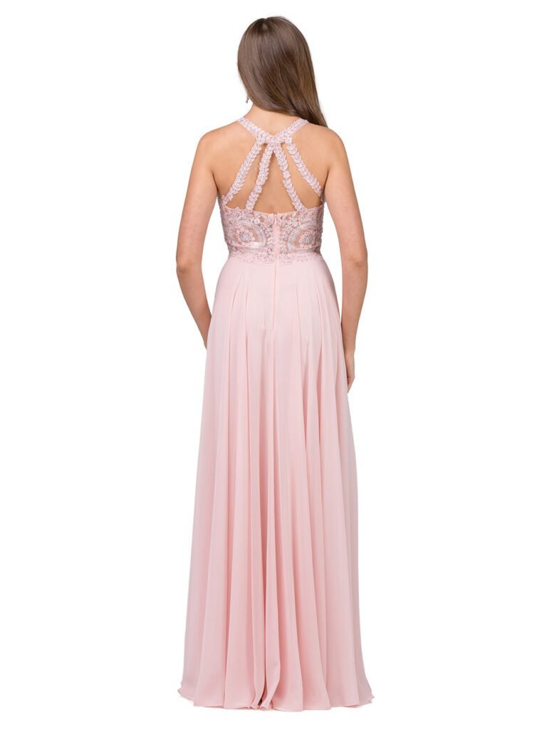 Wildflower Halter Chiffon Gown in blush