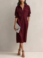 Elegant and Sophisticated Office Casual Fashion Fitted Comfortable Solid Color Mid-Length Dress - Image 8