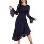 Elegant Round Neck Dress with Irregular Ruffle Pleats Slim Fit Long Sleeve New Style - Image 5