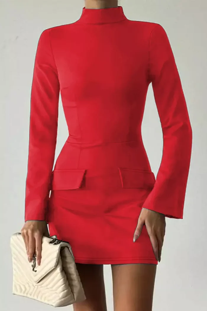Long-Sleeve Mini Dress with Flap Pockets - Image 7