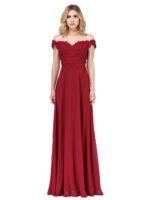 Meadow Breeze Off-Shoulder Chiffon Gown in burgundy