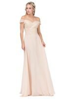 Meadow Breeze Off-Shoulder Chiffon Gown in champagne