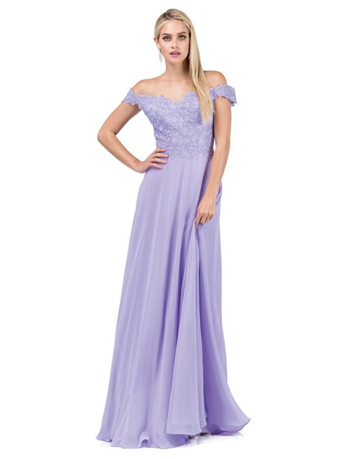 Meadow Breeze Off-Shoulder Chiffon Gown in lilac