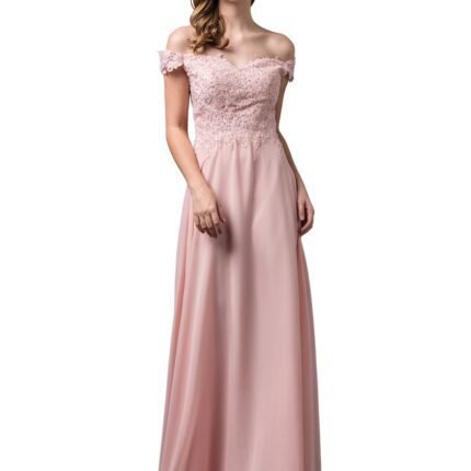 Meadow Breeze Off-Shoulder Chiffon Gown in blush