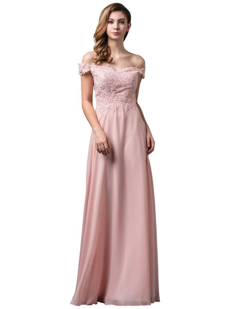 Meadow Breeze Off-Shoulder Chiffon Gown in blush