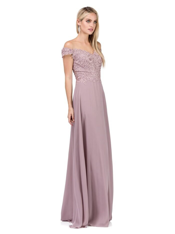 Meadow Breeze Off-Shoulder Chiffon Gown in mocha