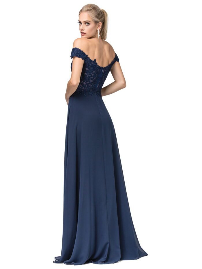 Meadow Breeze Off-Shoulder Chiffon Gown in navy