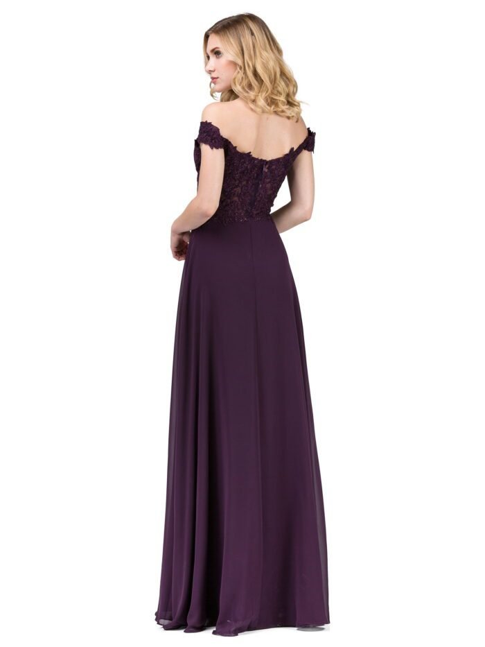 Meadow Breeze Off-Shoulder Chiffon Gown in plum