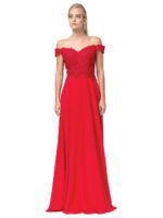 Meadow Breeze Off-Shoulder Chiffon Gown in red