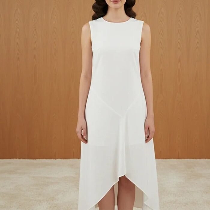 Spring New Women's Dress Dress Lazy Style Solid Color Round Neck Sleeveless Irregular Dress - Image 6