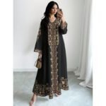 Women's Plant Flower Printed Fashion Casual Loose Horn V-neck Long Dress for Women - Image 6