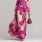 Printed Chiffon Long Sleeve V-Neck Tie-Up Dress Elegant Chic Spring New Long Dress - Image 3