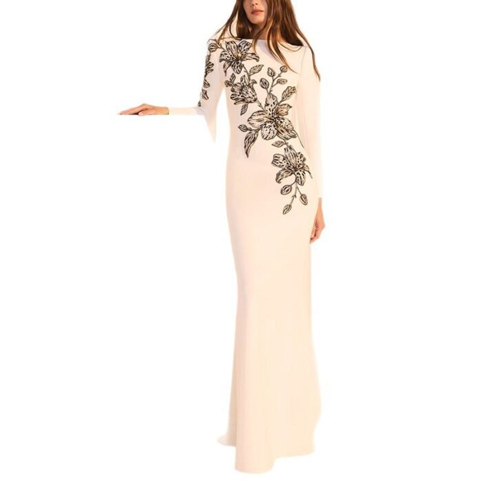 Evening gown embroidered with pearls and diamonds long dress - Image 5
