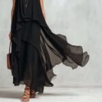 Chic Flowy Black Sleeveless Asymmetrical Chiffon Long Dress - Image 3