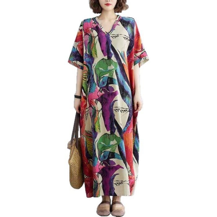 Chic Lightweight V-Neck Short Sleeve Dress for Women  Versatile Summer Style, Casual Beach Dress - Image 5